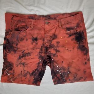 Levi's 569 Loose Straight Fit Paint Splatter Red Black Acid Wash Dyed